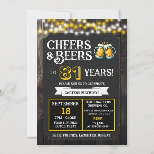 81周年おめでとう、ビールで乾杯! 招待状 (正面)