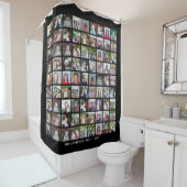 81正方形フォトコラージグリッド(文字付) – 黒 シャワーカーテン (インサイチュ)
