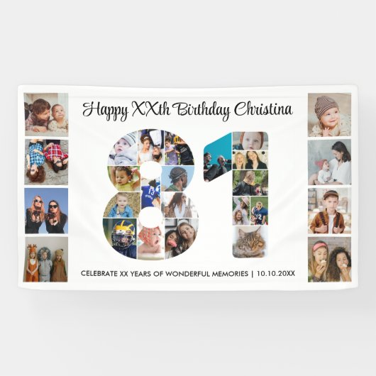 81歳の誕生日パーティーナンバー81フォトコラージュ 横断幕 (横)