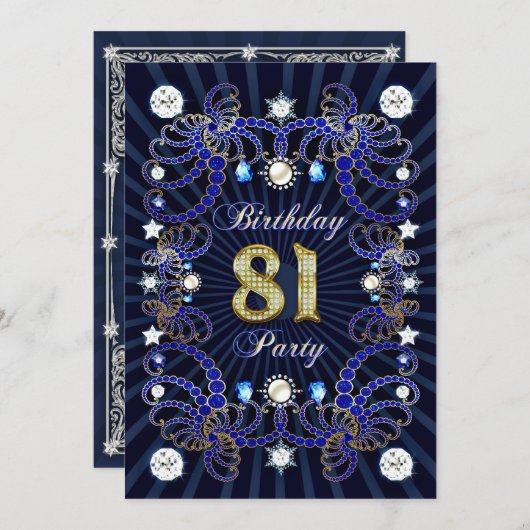 81歳の誕生日パーティー招待状と宝石の塊 招待状 (正面/裏面)