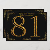 81歳の誕生日パーティー,スタイル,ブラック金ゴールドグリッター 招待状 (正面/裏面)