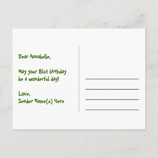 81歳の誕生日：ピンクのストライプとハート、虹色の81 ポストカード (裏面)