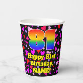 81歳の誕生日：ラブハート柄 レインボー81 紙コップ (裏面)