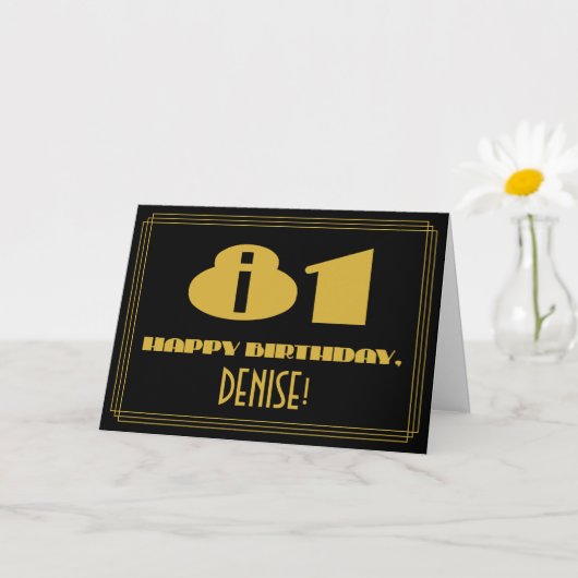 81歳の誕生日:名前 + アールデコ調のデザイン「81」 カード (小さな植物)