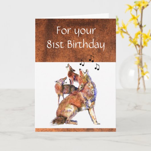 81番おもしろい誕生日ハウリングコヨーテ カード (黄色い花)