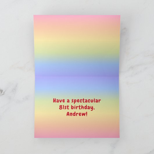 81番目の誕生日カラフル: Rainbow # 81,名前をカスタムする カード (内部)