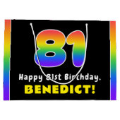 81番目の誕生日カラフル: Rainbow # 81,名前をカスタムする ラージペーパーバッグ (裏面)