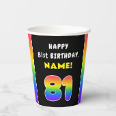 81番目の誕生日カラフル: Rainbow # 81,名前をカスタムする 紙コップ (裏面)