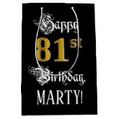 81番目の誕生日ファンシー～スクリプトフェイク;金ゴールド検索；名前 ミディアムペーパーバッグ (正面)