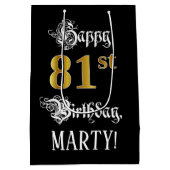 81番目の誕生日ファンシー～スクリプトフェイク;金ゴールド検索；名前 ミディアムペーパーバッグ (裏面)