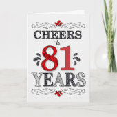 81番目の誕生日応援の赤い白の黒いパターン カード (正面)