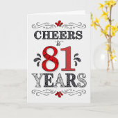 81番目の誕生日応援の赤い白の黒いパターン カード (黄色い花)