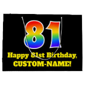 81番目の誕生日～おもしろい, カラフル, 鮮やか, Rainbow 81 ラージペーパーバッグ (裏面)