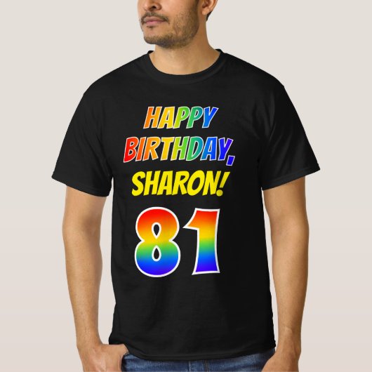81番目の誕生日— はっきりした、おもしろい、Rainbow 81、名前をカスタムする Tシャツ (正面)