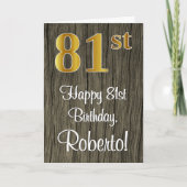 81番目の誕生日:エレガントフェイク金ゴールドルック#、フェイク木材 カード (正面)