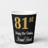 81番目の誕生日-エレガント豪華なフェイク金ゴールドルック# 紙コップ (裏面)