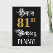 81番目の誕生日:ファンシースクリプト、フェイク金ゴールド・ルック、名前 カード (正面)