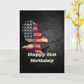 81誕生日の国旗とハゲのワシ カード (黄色い花)