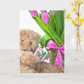 81誕生日テディベアとチューリップブーケ カード (黄色い花)