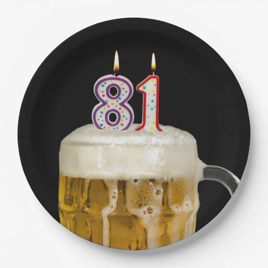 81誕生日ビールオンブラック紙プレート ペーパープレート (正面)