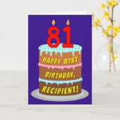 81誕生日:おもしろいケーキとキャンドル+名前をカスタムする カード (黄色い花)