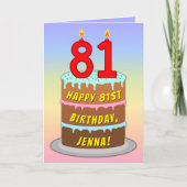 81誕生日—おもしろいケーキ&ろうそく、名前をカスタムする付き カード (正面)