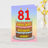 81誕生日—おもしろいケーキ&ろうそく、名前をカスタムする付き カード (黄色い花)