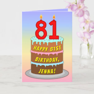 81誕生日—おもしろいケーキ&ろうそく、名前をカスタムする付き カード