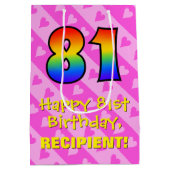 81誕生日:おもしろいピンクハートストライプ、虹81 ミディアムペーパーバッグ (裏面)