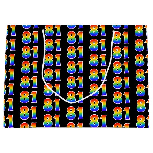 81誕生日:おもしろいレインボーイベントナンバー81パターン ラージペーパーバッグ (正面)