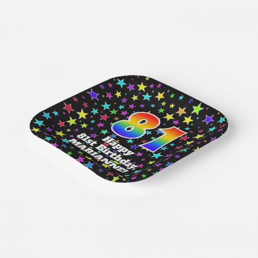 81誕生日:おもしろい星模様と虹"81" ペーパープレート