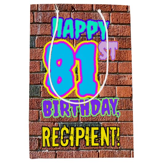 81誕生日:おもしろい、アーバングラフィティインスパイアルック ミディアムペーパーバッグ (正面)