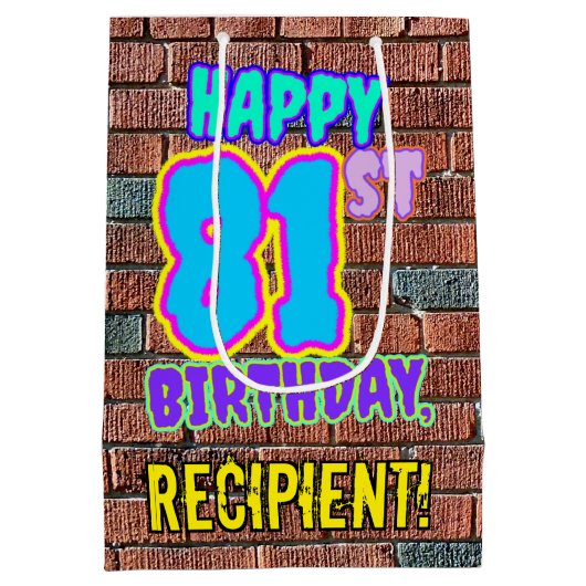 81誕生日:おもしろい、アーバングラフィティインスパイアルック ミディアムペーパーバッグ (裏面)