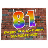 81誕生日:おもしろい、インスパイアGraffiti- Rainbow # 81 ラージペーパーバッグ (正面)