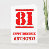 81誕生日:おもしろい、赤ゴムスタンプルックインスパイアス カード (正面)