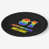 81誕生日:はっきりした、おもしろい、シンプル虹、虹81 ペーパープレート (アングル)