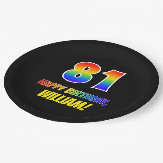 81誕生日:はっきりした、おもしろい、シンプル虹、虹81 ペーパープレート (アングル)