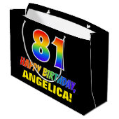 81誕生日:はっきりした、おもしろい、シンプル虹、虹81 ラージペーパーバッグ (裏面アングル)