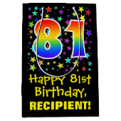 81誕生日:カラフルスターズパターン&レインボー81 ミディアムペーパーバッグ (正面)