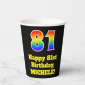 81誕生日:カラフル、おもしろい、エキサイティング、虹81 紙コップ (裏面)