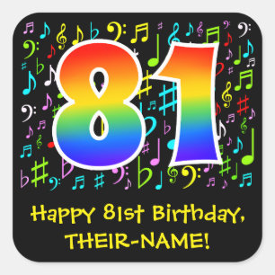 81誕生日:カラフルMusic Symbols, Rainbow 81 スクエアシール