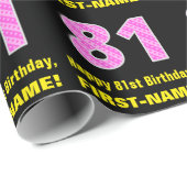 81誕生日:ピンクストライプ色のハートと"81" +名前 ラッピングペーパー (ロールコーナー)