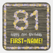 81誕生日:フローラ番号、フェイク木目、名前 スクエアシール (正面)