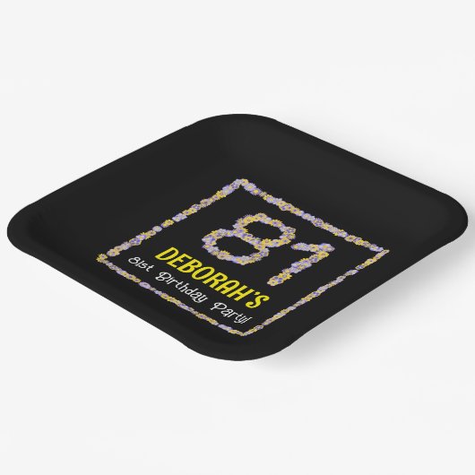 81誕生日:フローラ花数名前をカスタムする ペーパープレート (傾斜あり)