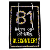 81誕生日:フローラ花数名前をカスタムする ミディアムペーパーバッグ (裏面)