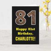 81誕生日:名前フェイク、木目パターン「81」 カード (黄色い花)