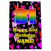 81誕生日:愛するハートパターン、虹# 81 ミディアムペーパーバッグ (正面)