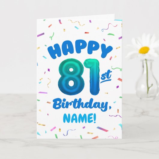 81st Balloon Number Custom Name Birthday Card カード (小さな植物)