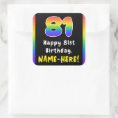 81st Birthday: Rainbow Spectrum # 81, Custom Name スクエアシール (バッグ)