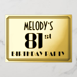 81th誕生日パーティー：アールデコの外観"81"と名前 箔招待状